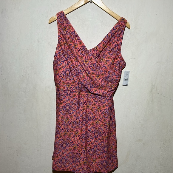 Lands End Women's Coral Floral Chlorine Resistant Wrap Swim Dress Size XL NWT - Picture 3 of 10